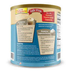 Caffe D'Vita gluten free cappuccino mix label highlights premium ingredients.
