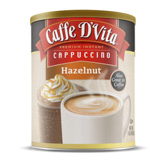 Caffe D'Vita Hazelnut Cappuccino Can delivers warm aroma for cozy mornings.