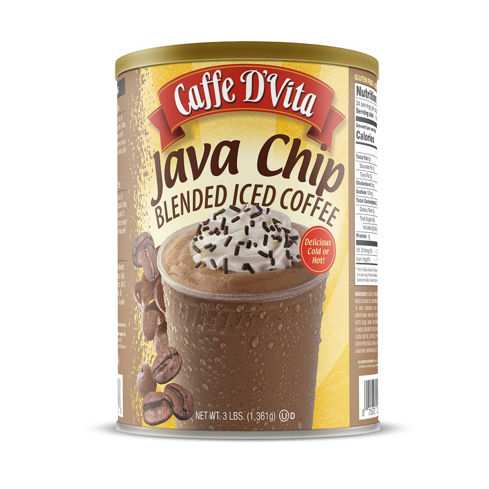 Caffe D'Vita Java Chip latte in a mug, rich and creamy.