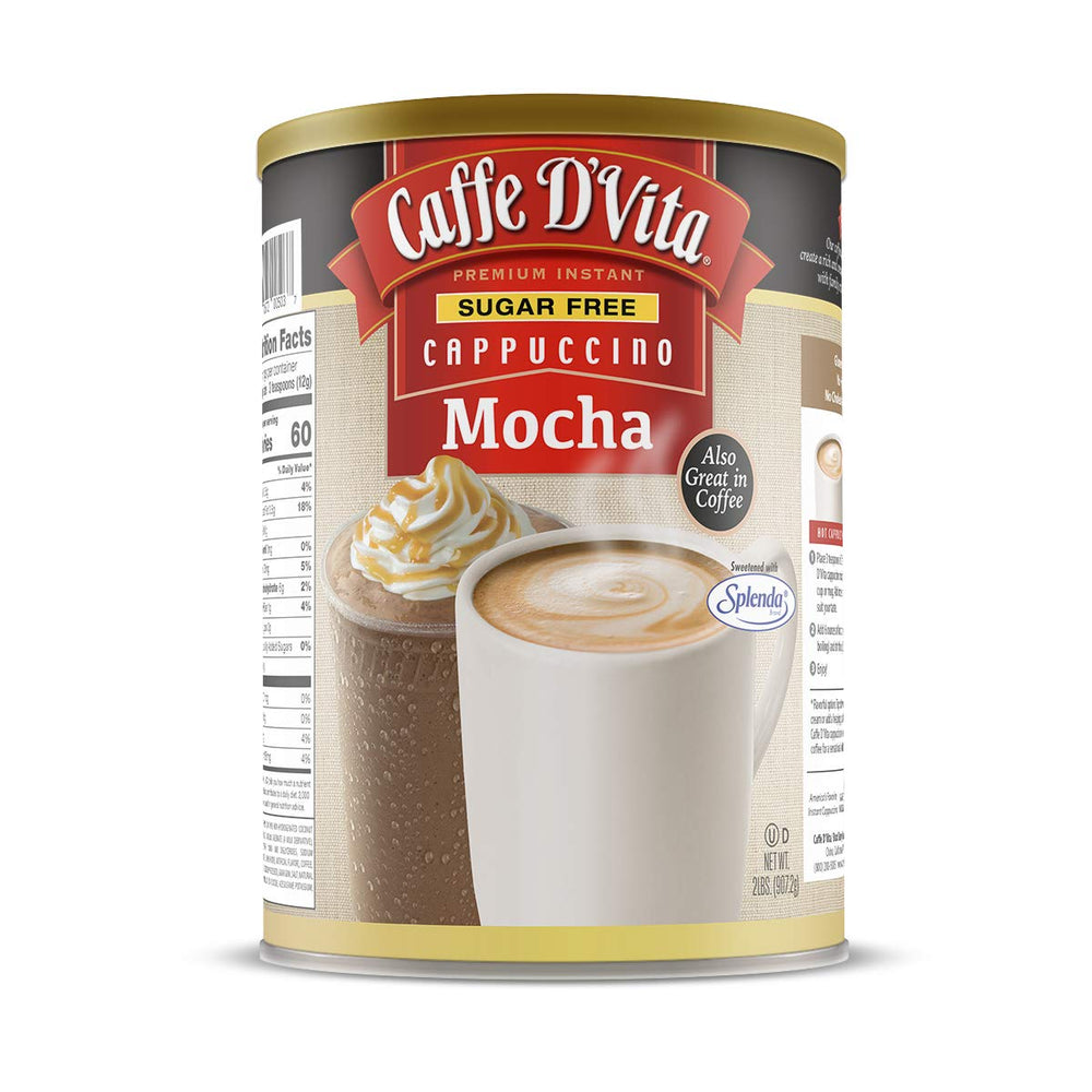 Caffe D'Vita sugar-free mocha cappuccino can front view for convenient, sugar-free indulgence.