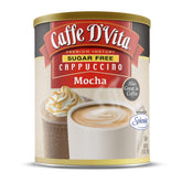 Caffe D'Vita Sugar Free Mocha Cappuccino can, creamy mocha ready for hot or iced drinks.