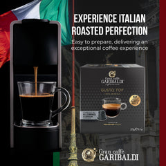 Caffe Garibaldi aluminum pod packaging preserving freshness and aroma for easy storage.