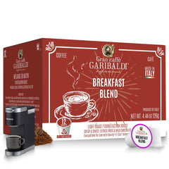 Caffè Garibaldi Breakfast Blend pod closeup, highlighting a quick morning brew.