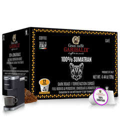 Caffè Garibaldi Sumatran coffee pods ready for Keurig brewers for bold aroma.