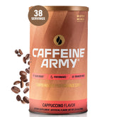 CAFFEINE ARMY Cappuccino tub with 38 servings for steady daily energy.