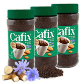 Cafix pack of 3 seven-ounce jars on a shelf showing caffeine-free comfort.