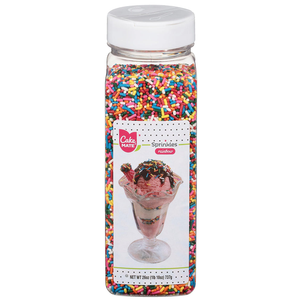 Cake Mate Rainbow Sprinkles with easy pour lid for mess-free decorating.