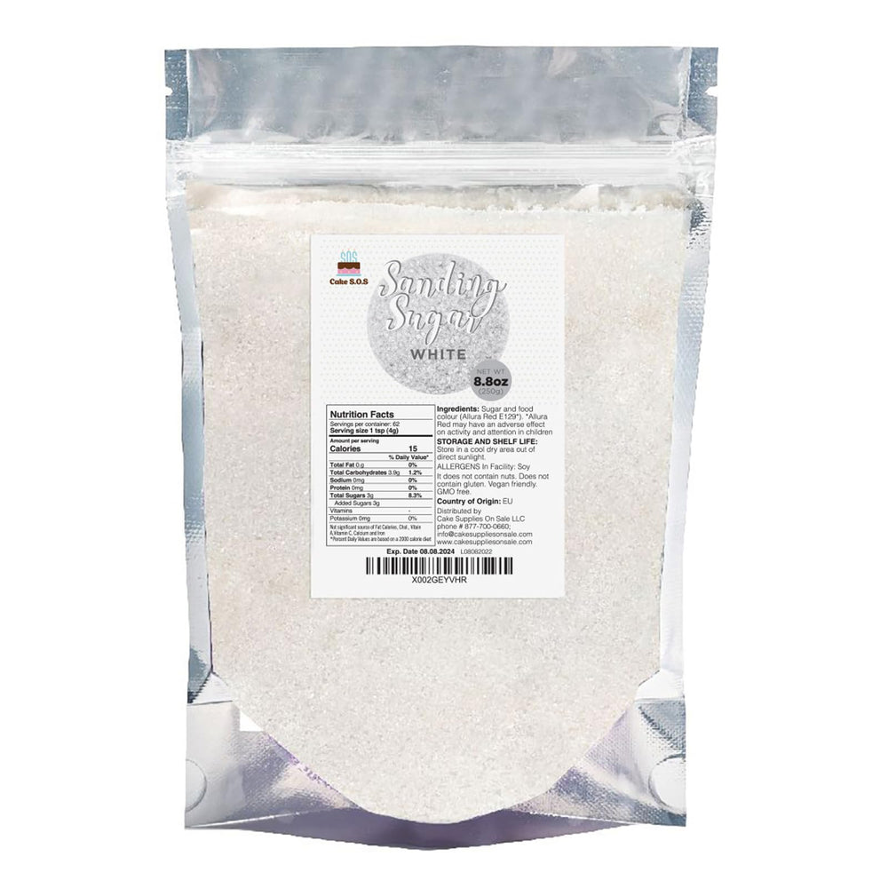 Cake S.O.S sanding sugar white 8.8 oz crystals sparkle on treats and subtle sweetness.