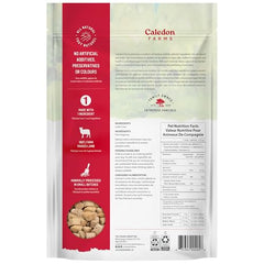 Caledon Farms Freeze Dried Bites back-label shows single-ingredient lamb liver with no fillers.