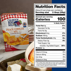 Calhoun Bend Mill Peach Cobbler Mix crust browning, golden topping that peaks with peach flavor.