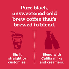 Seal on Califia Farms Pure Black Cold Brew packaging conveys shelf-stable convenience.