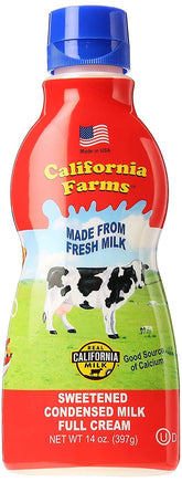 Califia Farms sweetened condensed milk full cream bottle front view, ideal for rich dessert toppings.