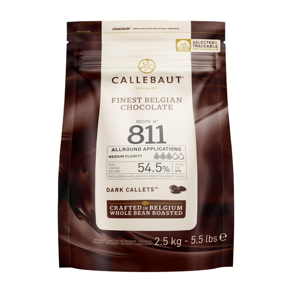 Callebaut Belgian dark couverture callets 54-5% melt evenly for rich chocolate chips.