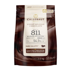 Callebaut Belgian dark couverture callets 54-5% melt evenly for rich chocolate chips.