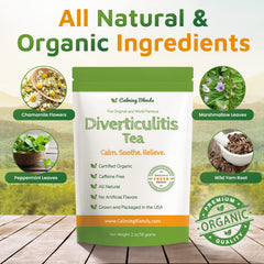 Calming Blends Diverticulitis Tea resealable pouch for freshness and daily ritual.