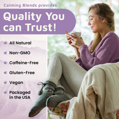 Calming Blends Feel Better Digestive Tea loose leaves close-up showing natural herbs.