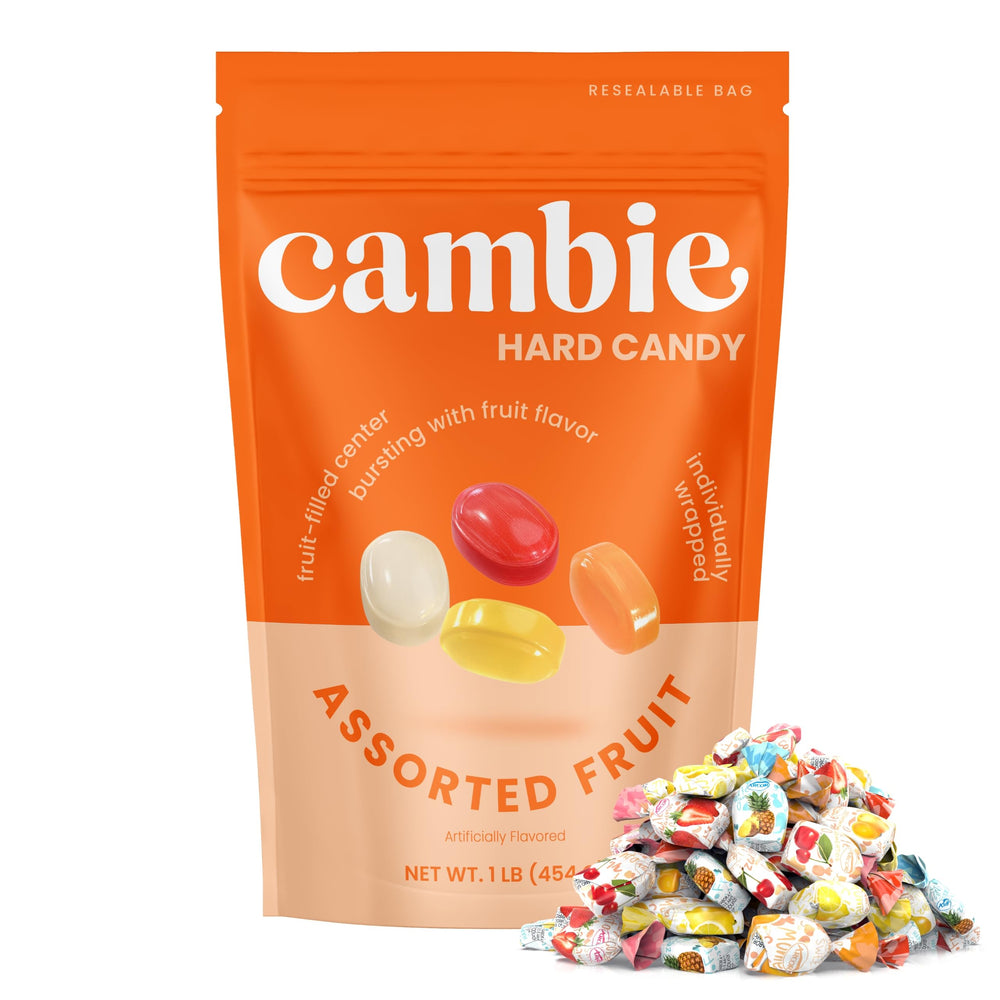 Cambie assorted fruit hard candy wrapper displays colorful pieces for sharing
