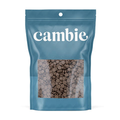 Cambie dark chocolate couverture 54-5 chips, smooth texture ideal for moldings and decorations.