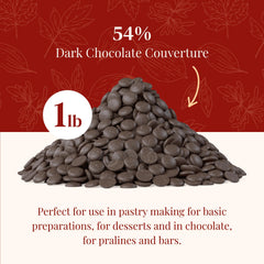 Cambie dark chocolate couverture 54-5 enrobing-ganache, yields even enrobing for pralines.