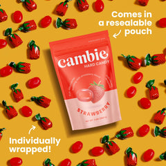 Cambie strawberry hard candy in resealable pouch keeps flavor longer