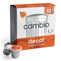 Cambio Roasters decaf medium roast pod focused on flavor and aroma.