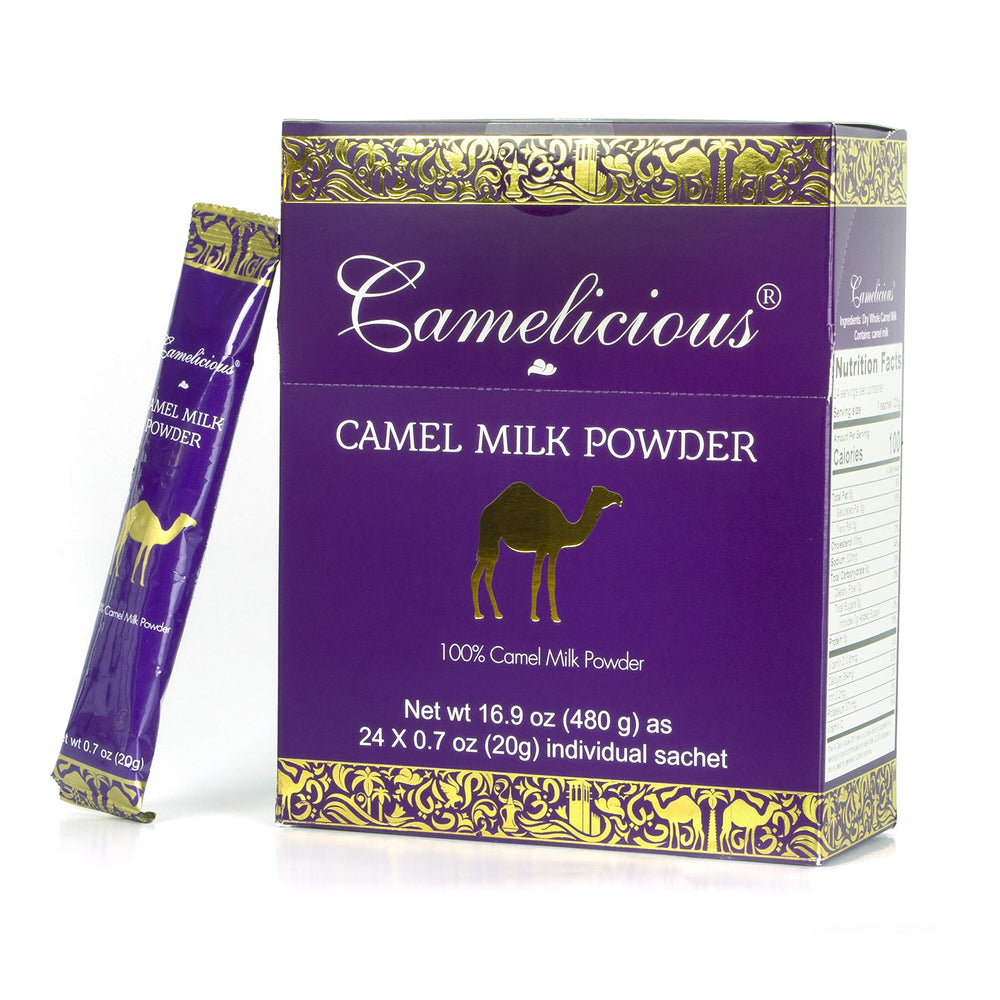 Camelicious 480g box with 24 packets offers convenient daily servings.