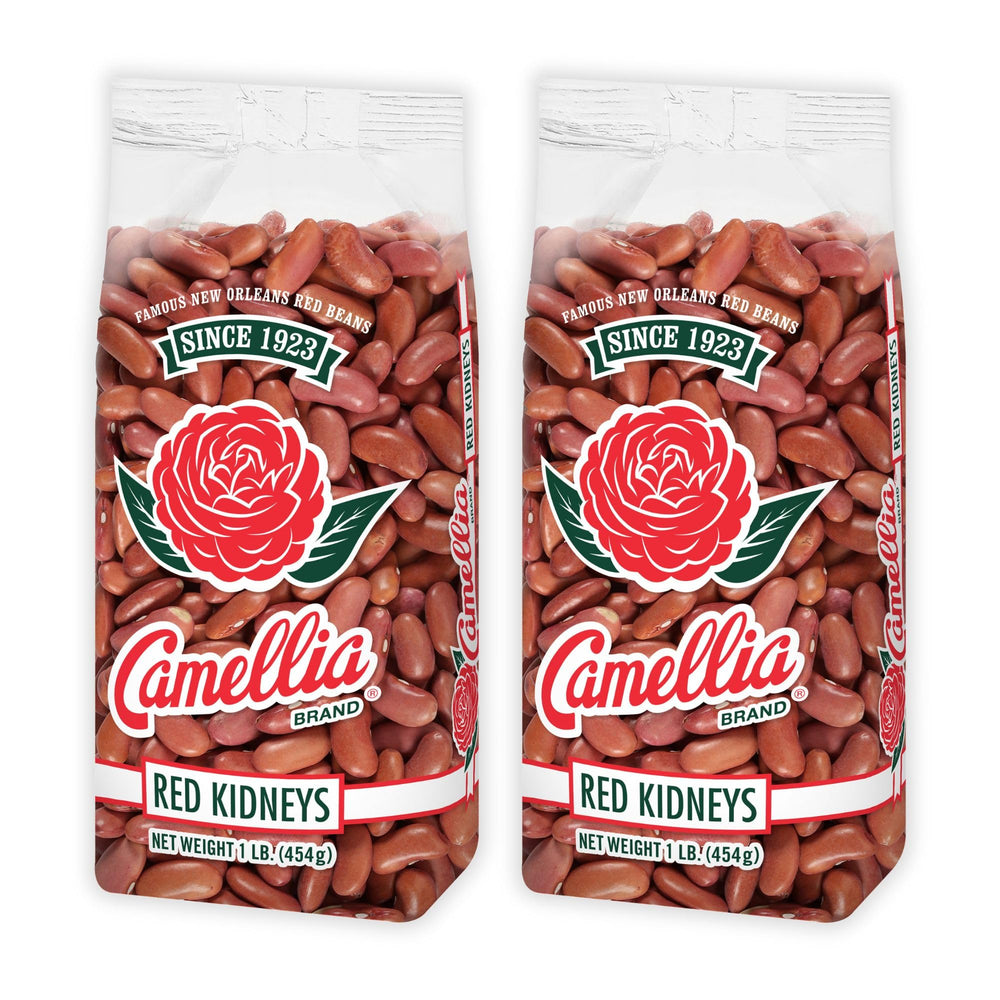 Camellia Brand dried red kidney beans in a bag closeup, premium texture ideal for everyday meals.