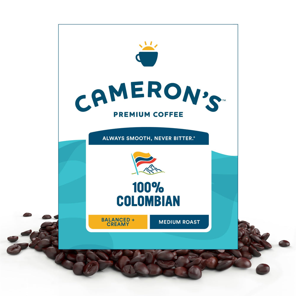 Cameron's Coffee 100percent Colombian whole-bean bag with rich aroma, ideal for morning grind