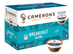 Cameron's Coffee Breakfast Blend pod ready for home brewing, offering a quick, flavorful morning cup.