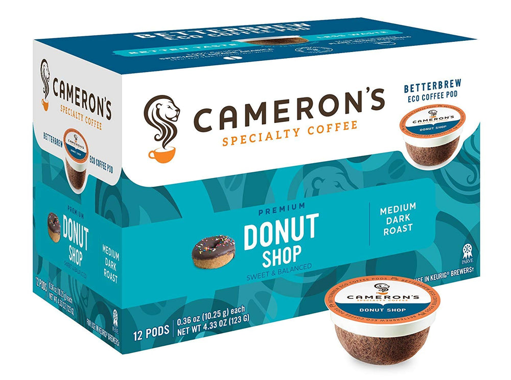 Cameron's Coffee Donut Shop Blend pods pack-6, convenient six-pack single-serve for quick mornings.