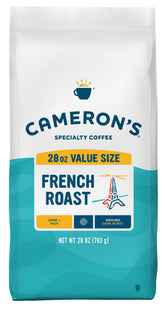 Cameron's Coffee French Roast 28oz bag on counter, ready to brew a bold morning