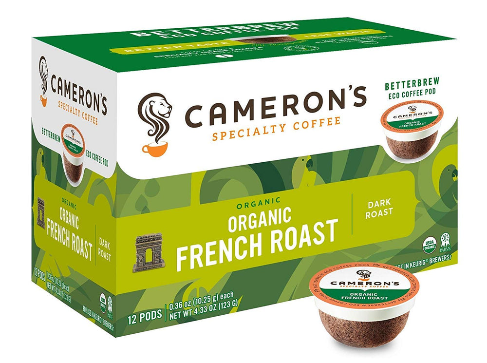 Cameron's Coffee Organic French Roast pods ready to brew for a bold morning cup.