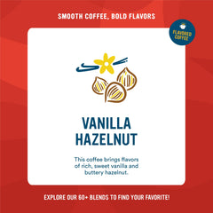 Cameron's Coffee Vanilla Hazelnut brew in a mug highlights creamy vanilla notes.
