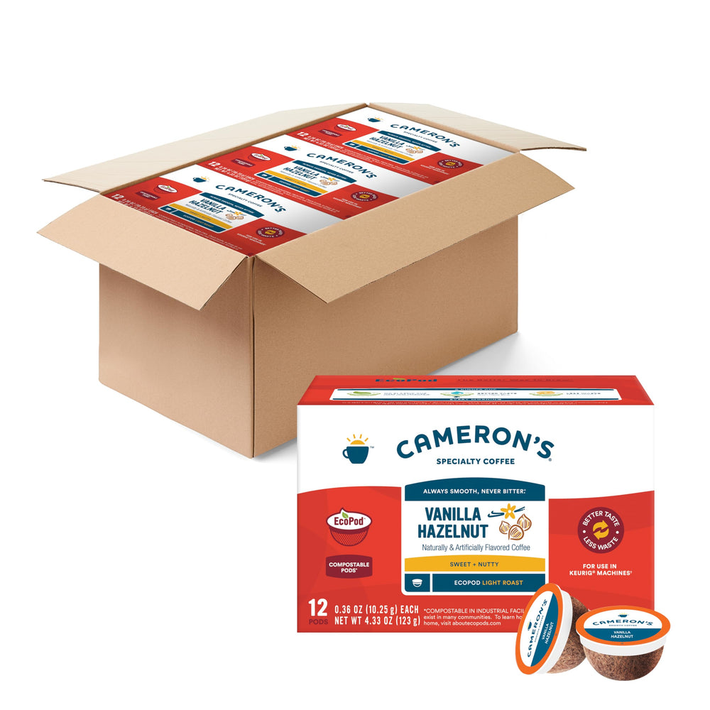 Cameron's Coffee Vanilla Hazelnut pods ready for a flavorful morning cup.
