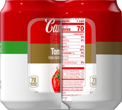 Closeup of Campbell's 100% Tomato Juice can highlighting color and quality.