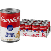 Campbell's 25% less sodium chicken and rice soup can for quick comfort