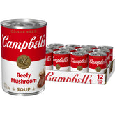 Campbell's Beefy Mushroom Soup can on shelf, ideal for quick weeknight dinners