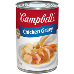 Campbell's Chicken Gravy 10.5 oz can front view for easy roast chicken flavor boost.