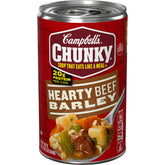 Campbell's Chunky Beef Barley Soup can in 18.8 oz size for a filling, ready meal