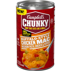 Campbell’s Chunky Buffalo-Style Chicken Mac Soup can showcasing bold flavor and protein.