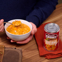 Campbell’s Chunky Buffalo-Style Chicken Mac Soup red peppers add color and zest.