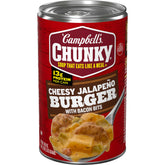 Campbell's Chunky Cheesy Jalapeño Burger with Bacon Bits soup in a bowl, hearty meal ready fast