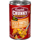 Campbell's Chunky Chicken Tortilla Soup can showcasing a protein-packed meal