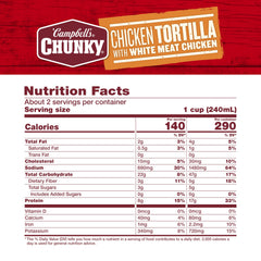 Campbell's Chunky Chicken Tortilla Soup ingredients visible with beans and corn