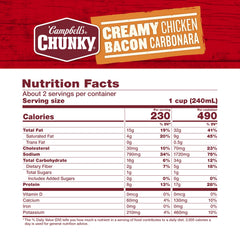 Chunky chicken pieces in Campbell's Chunky Creamy Chicken Bacon Carbonara.