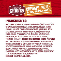 Campbell's Chunky Creamy Chicken and Dumplings microwave-ready can for quick meals.