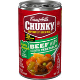 Campbell's Chunky Beef Soup with Country Vegetables in a can, protein-rich meal option.