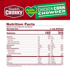 Campbell s Chunky Healthy Request Chicken Corn Chowder ingredients close up with corn and vegetables