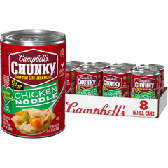 Campbell's Chunky Healthy Request Chicken Noodle Soup can ready for a quick meal.