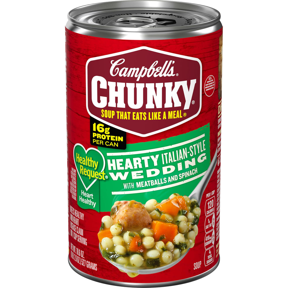 Campbell's Chunky Italian Wedding Soup can front view, protein-packed lunch option